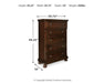 Rustic brown Porter accent chest by Millennium® Ashley with a distressed wood finish and metal hardware, featuring storage drawers.
