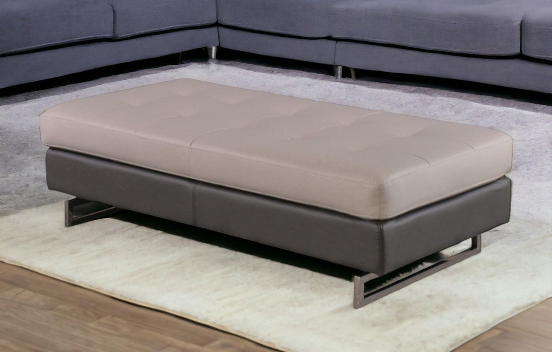 Faux Leather Ottoman - Taupe / Silver