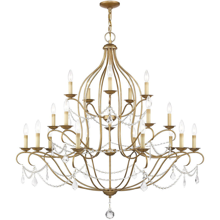 Twelve Light Dimmable Chandelier With Shades - Antiqued Gold