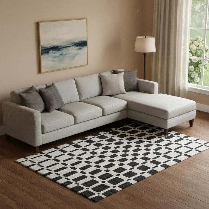 10' X 14' Geometric Washable Area Rug With UV Protection (669258) - Black / Ivory
