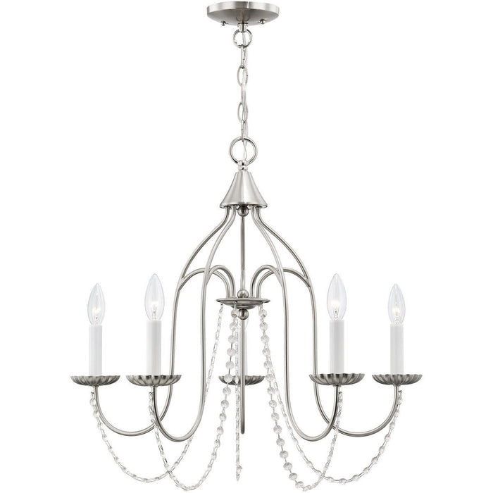 23'' Five Light Dimmable Chandelier With Shades - Nickel