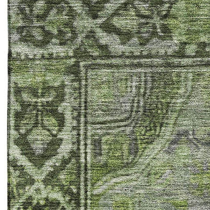 10' X 14' Oriental Washable Area Rug With UV Protection (700547) - Olive Green / Gray
