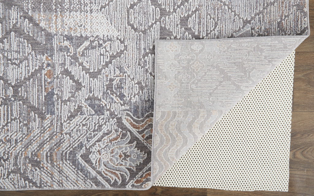 12' x 15' Geometric Power Loom Distressed Stain Resistant Area Rug - Gray And Ivory
