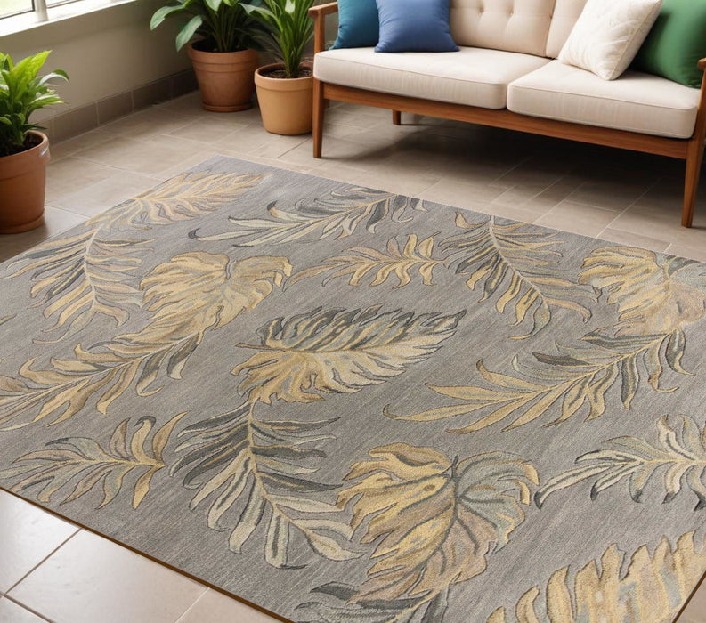 5' x 8' Hand Tufted Tropical Palms Indoor Area Rug - Gray