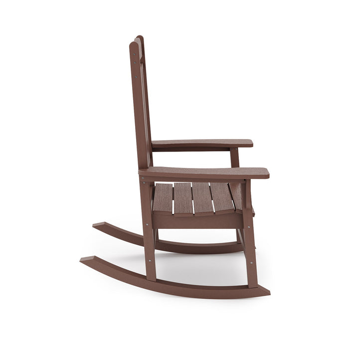 Giga traditional porch rocker chair made of durable HDPE poly lumber, ideal for porch, patio, and garden relaxation.