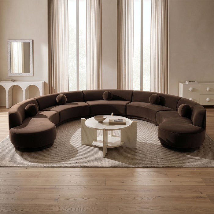 Meridian Furniture Avra 192-inch velvet performance fabric upholstered sectional sofa showcasing plush seating and modern design