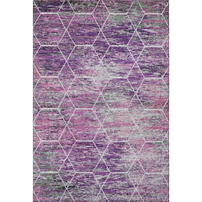 10' X 14' Geometric Washable Area Rug With UV Protection (699214) - Purple / Ivory / Blush