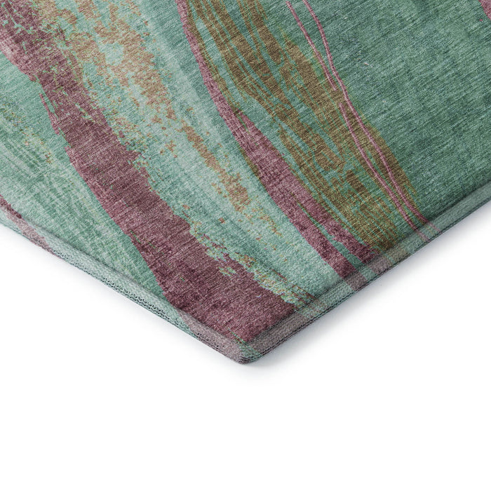 10' X 14' Abstract Washable Area Rug With UV Protection (715525) - Green / Blush