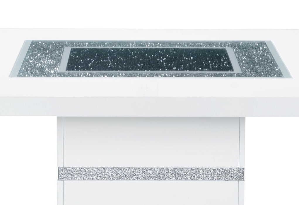47" Glass Faux Crystal And Wood Square Bar Table - White