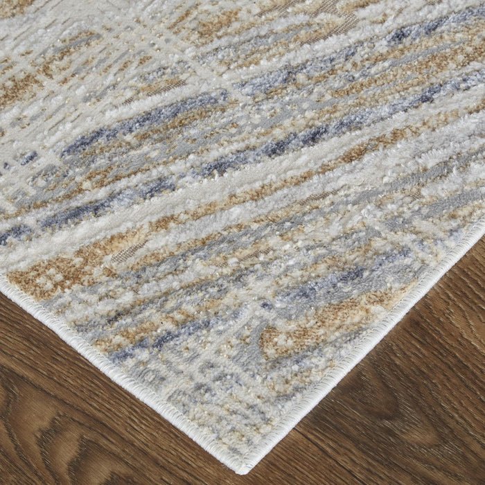 8' x 10' Abstract Power Loom Distressed Area Rug - Tan Ivory And Gray