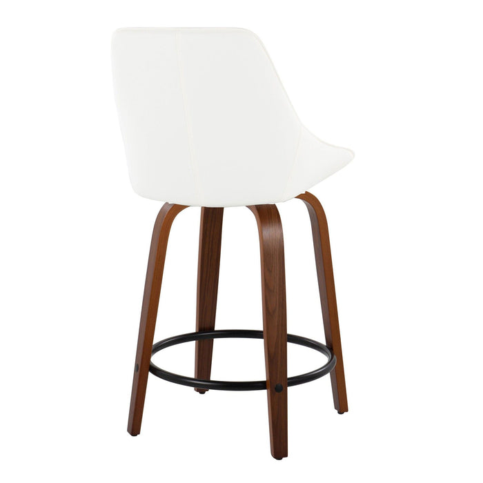 Diana - 24" Fixed-Height Counter Stool With Swivel And Round Black Metal Footrest (Set of 2) - Walnut Wood