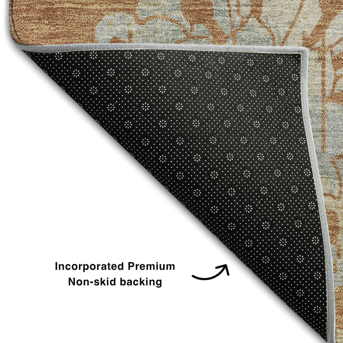 9' X 12' Floral Washable Area Rug With UV Protection (667932) - Rust / Gray