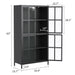 Black Giga metal display cabinet with tempered glass doors, adjustable shelves, and anti-tipping device.