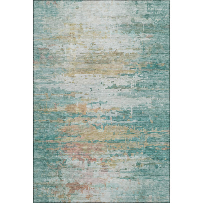 10' X 14' Abstract Washable Area Rug With UV Protection (715429) - Teal / Beige