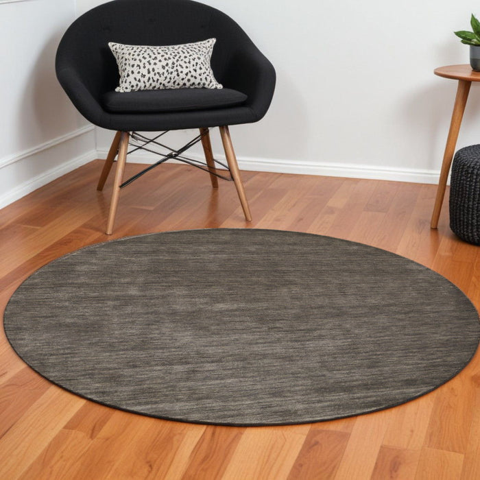 8' Wool Hand Woven Round Rug - Brown