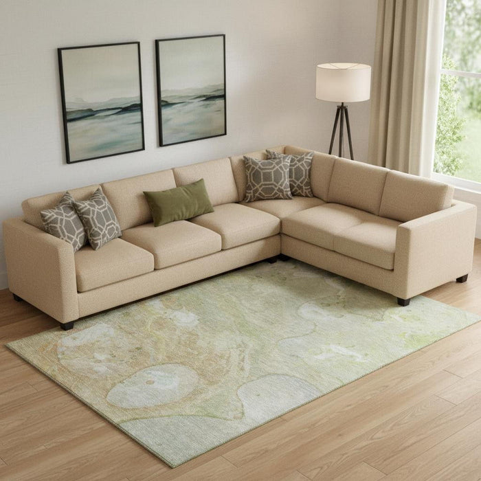 10' X 14' Abstract Washable Area Rug With UV Protection (708862) - Linen / Ivory / Green