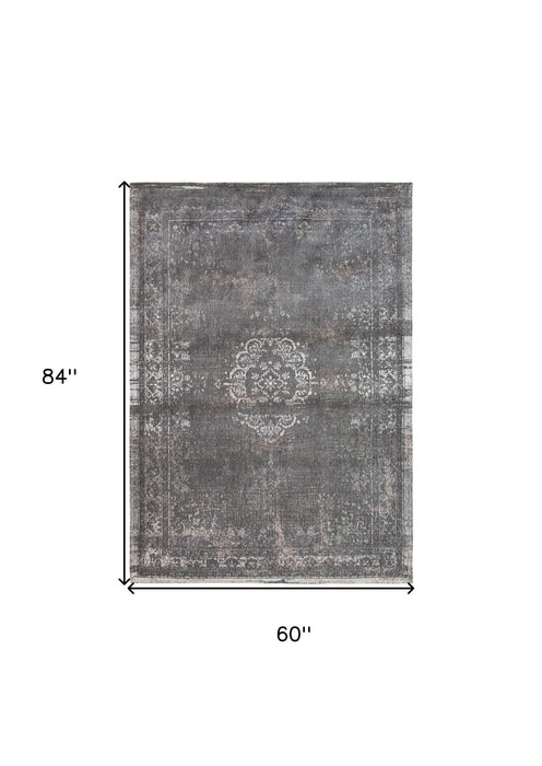 6' x 8' Medallion Non Skid Area Rug - Gray