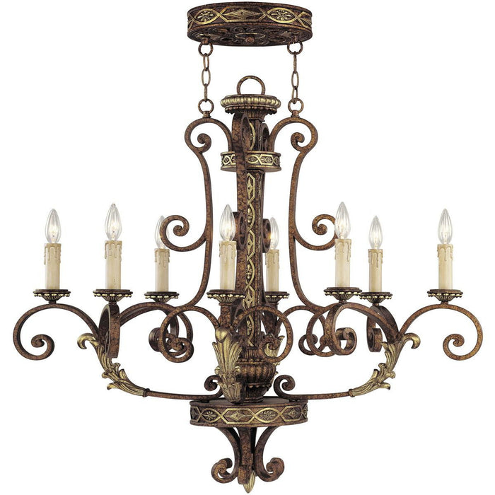 36" Eight Light Metal Dimmable Chandelier With Shades - Bronze