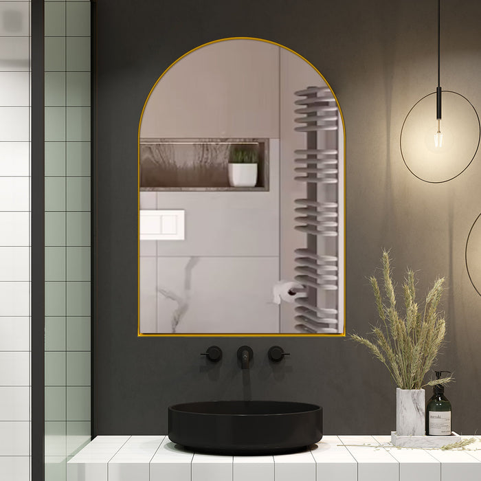 Giga arched recessed medicine cabinet with metal frame, mirror door, adjustable shelves, wall-mounted bathroom storage unit