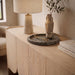 Meridian Furniture Russell travertine tray with gold handles, rectangular design, ideal for serving or decorative use.