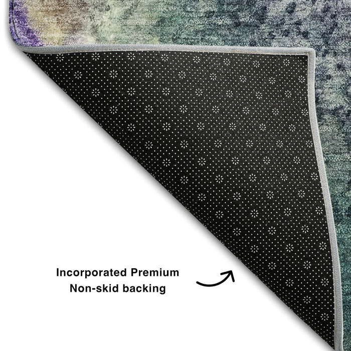 8' X 10' Abstract Washable Area Rug With UV Protection (646772) - Blue / Purple / Ivory