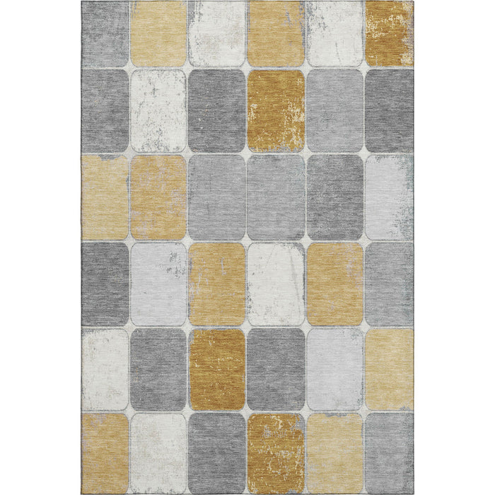 10' X 14' Geometric Washable Area Rug With UV Protection (709120) - Gold / Gray / Ivory