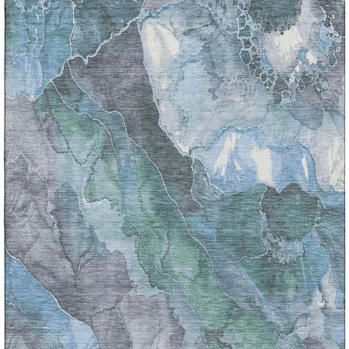 10' X 14' Floral Washable Area Rug With UV Protection (701377) - Blue / Green / Gray