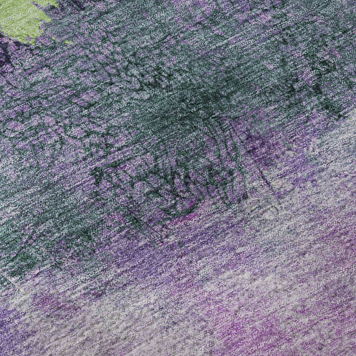 10' X 14' Abstract Washable Area Rug With UV Protection (698065) - Purple / Lime Green / Teal