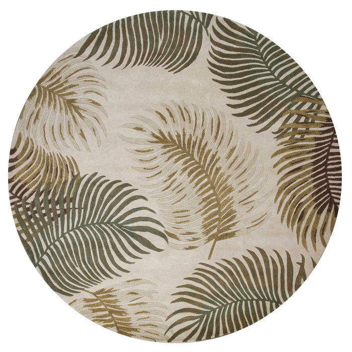 8' Hand Tufted Tropical Leaves Round Indoor Area Rug - Natural Beige