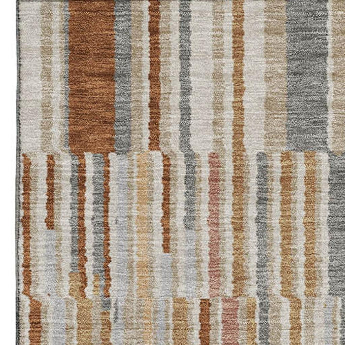 10' X 14' Striped Washable Area Rug With UV Protection (717893) - Rust / Gray