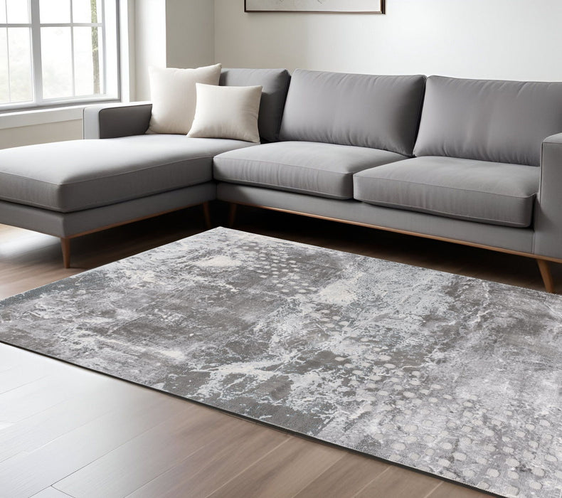 8' X 11' Abstract Area Rug - Gray And Ivory