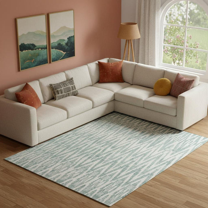 12' X 15' Wool Chevron Hand Tufted Area Rug (722358) - Blue / White