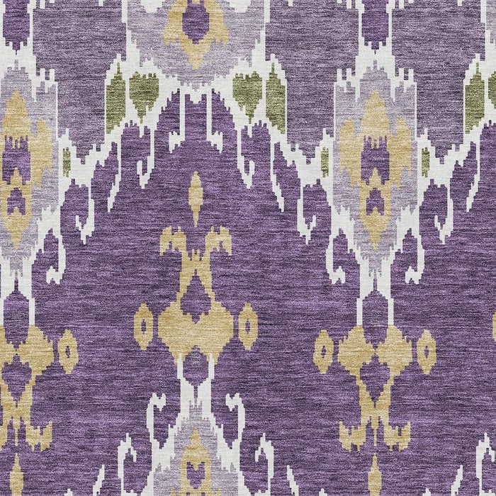 8' X 10' Ikat Washable Area Rug With UV Protection - Purple