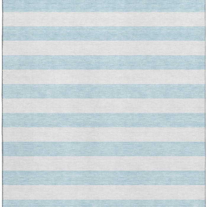 10' X 14' Striped Washable Area Rug With UV Protection (647662) - Sky Blue / Ivory