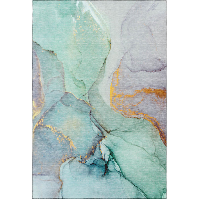 3' X 5' Abstract Washable Area Rug With UV Protection (646841) - Teal / Gold / Ivory