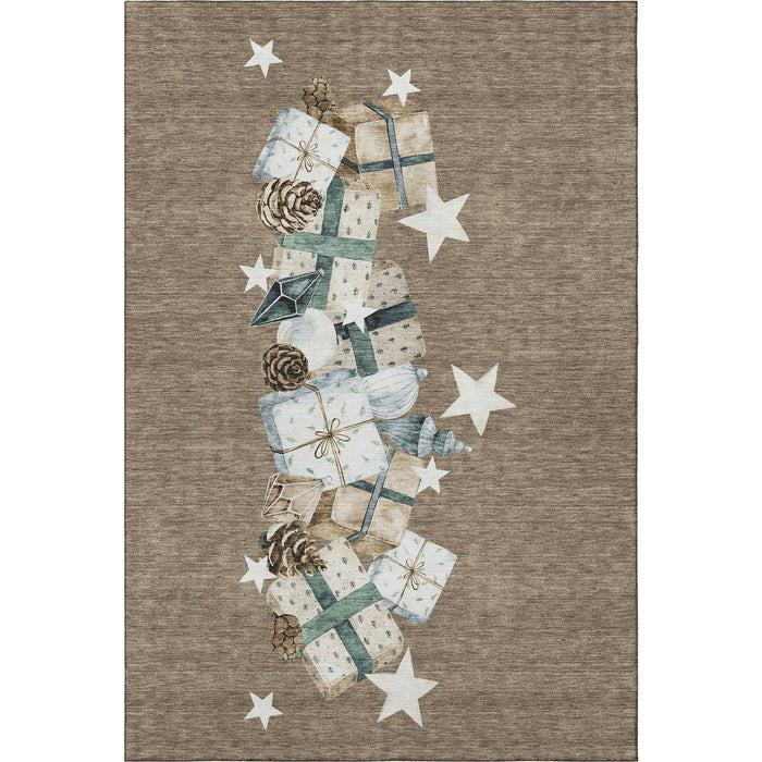 10' X 14' Geometric Washable Area Rug With UV Protection (702353) - Brown / Blue / Ivory