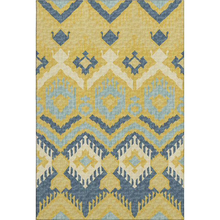 10' X 14' Tribal Washable Area Rug With UV Protection (644784) - Yellow / Ivory / Navy Blue