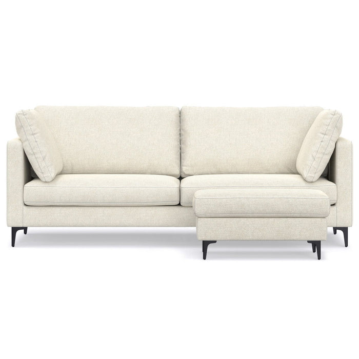 90" 2 Piece Living Room Set Fabric Sofa With Ottoman With Black Legs - Cream