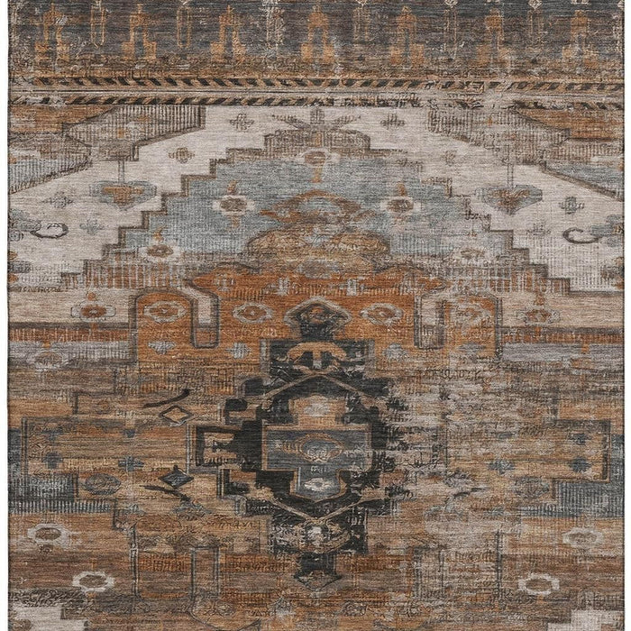 10' X 14' Oriental Washable Area Rug With UV Protection (701057) - Terra Cotta / Gray / Beige