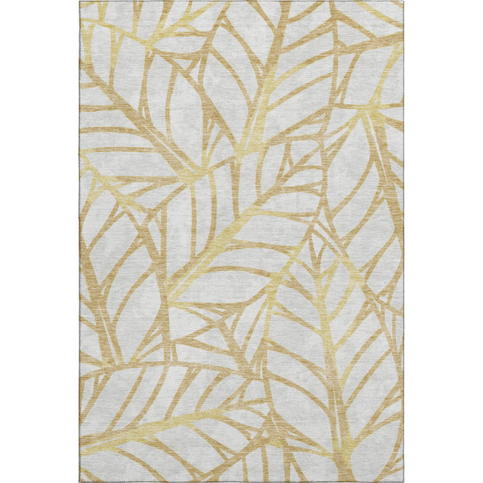 10' X 14' Floral Washable Area Rug With UV Protection - Gold / Beige