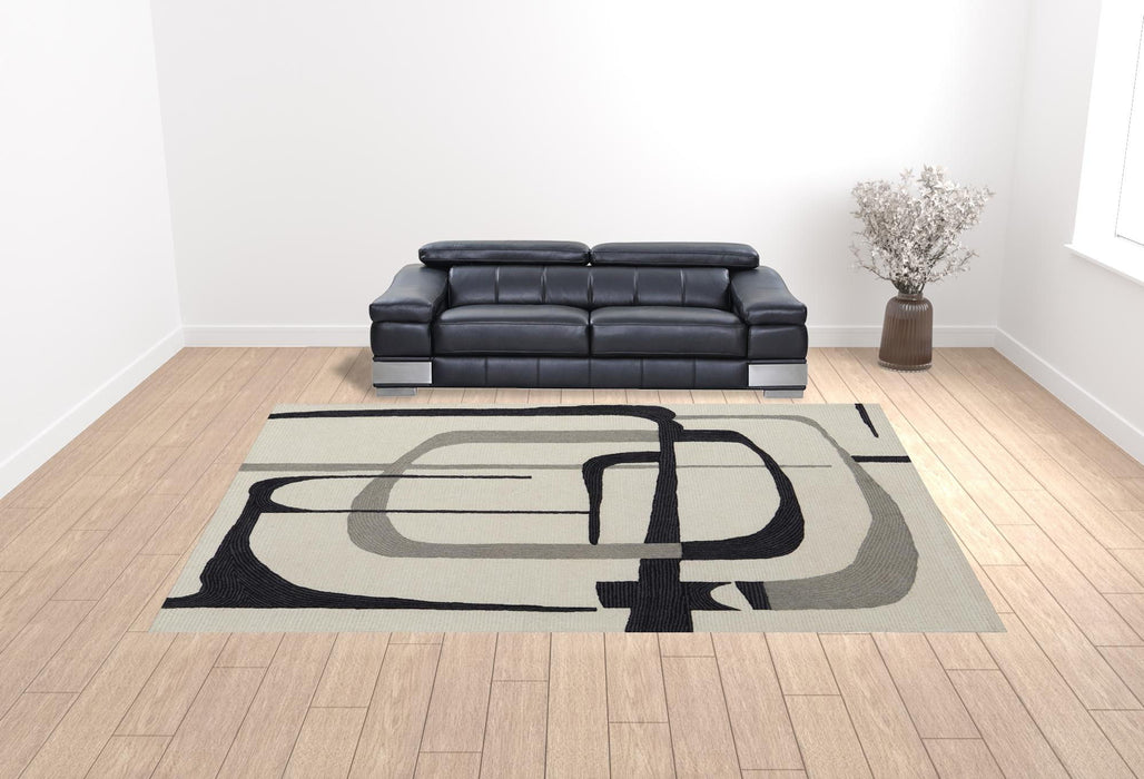 12' x 15' Wool Abstract Tufted Handmade Area Rug - Ivory Gray And Black