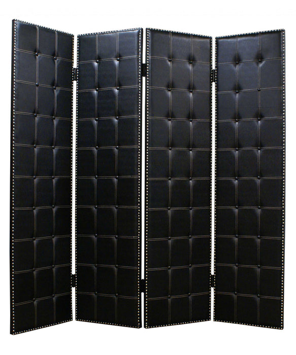 84" x 84" Faux Leather 4 Panel Screen - Black