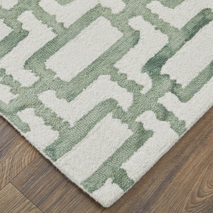 8' x 11' Wool Geometric Tufted Handmade Area Rug - Ivory And Green