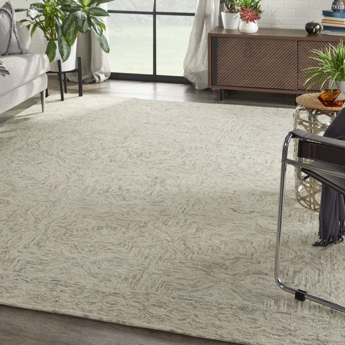 8' X 11' Wool Geometric Area Rug - Blue And Ivory