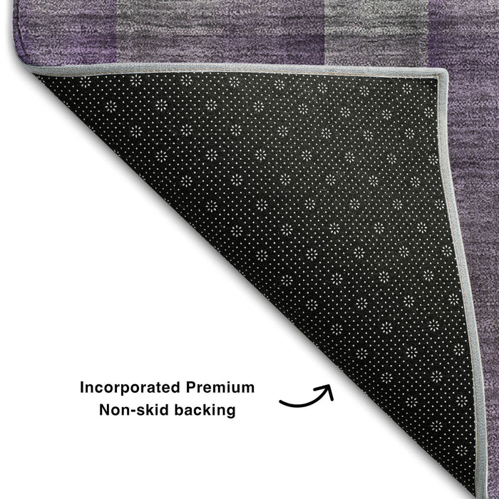 10' X 14' Plaid Washable Area Rug With UV Protection (648514) - Purple / Gray