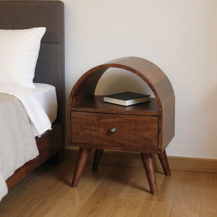 24" Solid Wood Oval Top One Drawer Nightstand - Chestnut