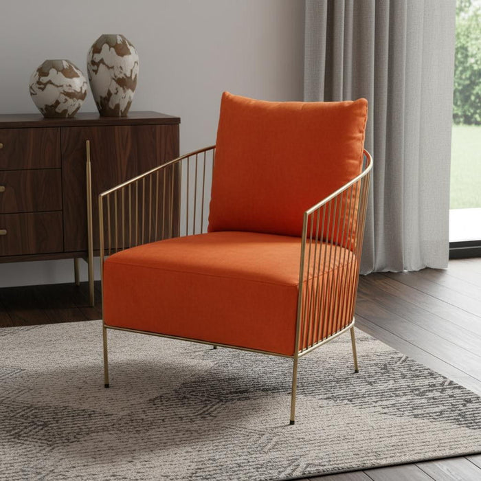 Velvet And Gold Solid Color Arm Chair - Orange