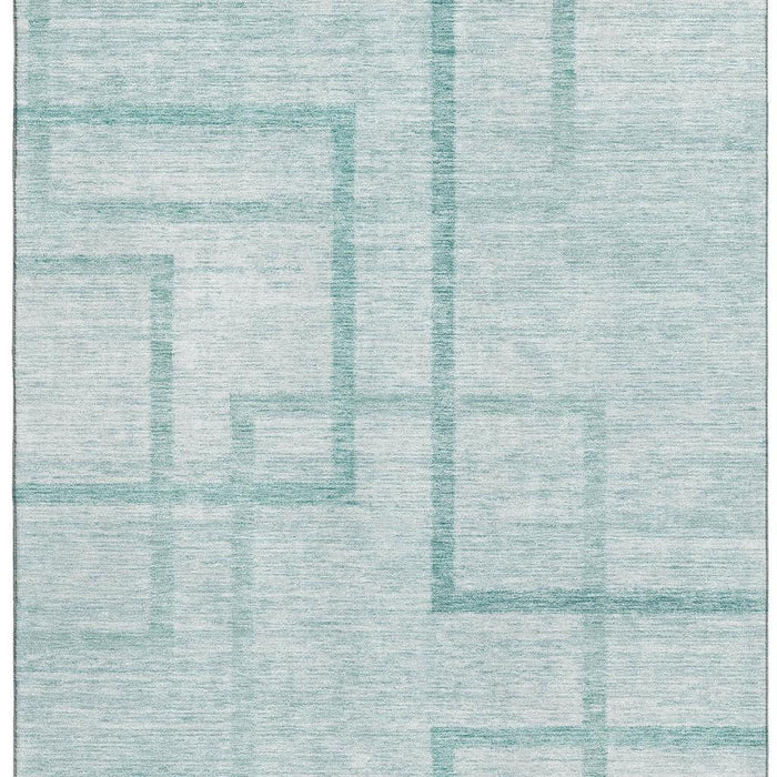 10' X 14' Geometric Washable Area Rug With UV Protection - Teal And Ivory