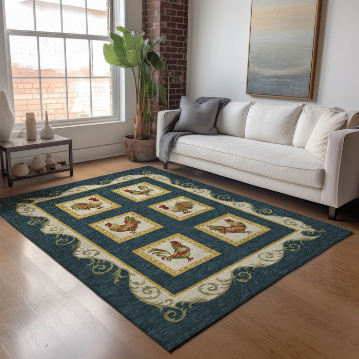 8' X 10' Animal Print Washable Area Rug With UV Protection - Midnight And Red