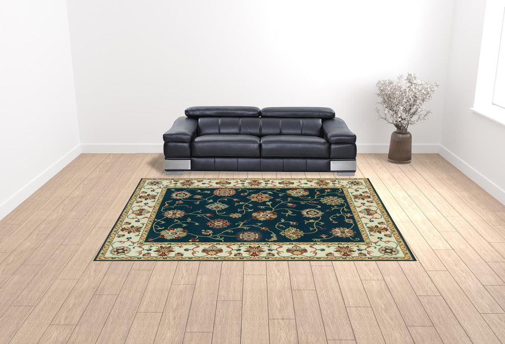 10' x 13' Oriental Power Loom Stain Resistant Area Rug - Navy And Ivory